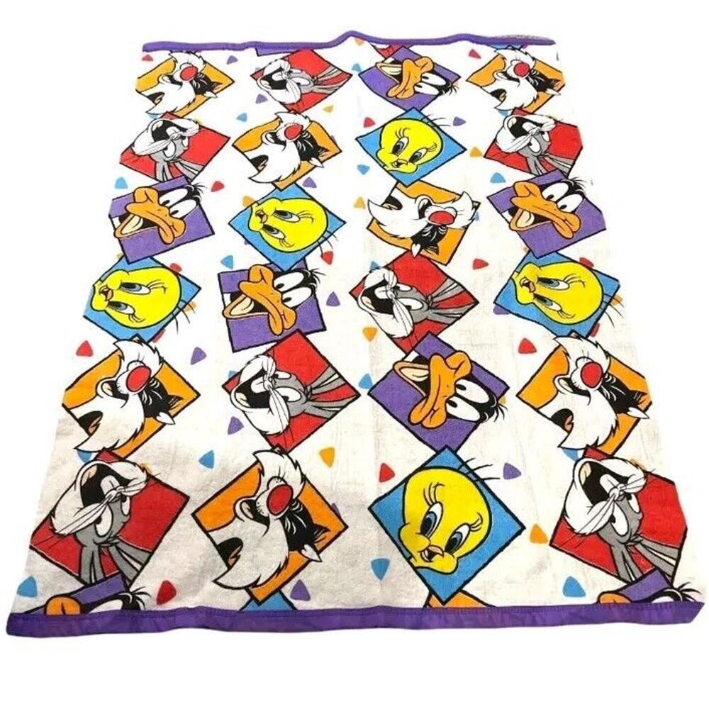 RARE Looney Tunes Vtg 1992 Warner Brother 45x60 Blanket BugsSylvesterDaffyTweety